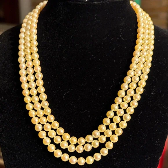 Golden Akoya Pearls, Triple Strand 14K - Picture 9 of 12